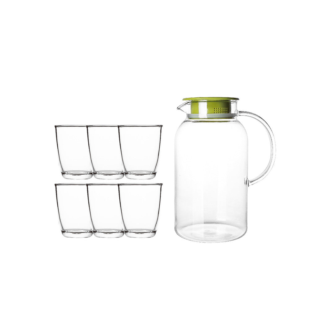 GLASS TUMBLER AND PITCHER SET, 6 PCS